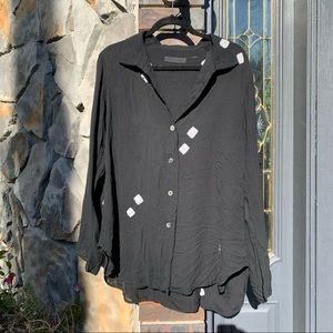 Bohemian Black Button Up Tunic with Tie Dye Dots